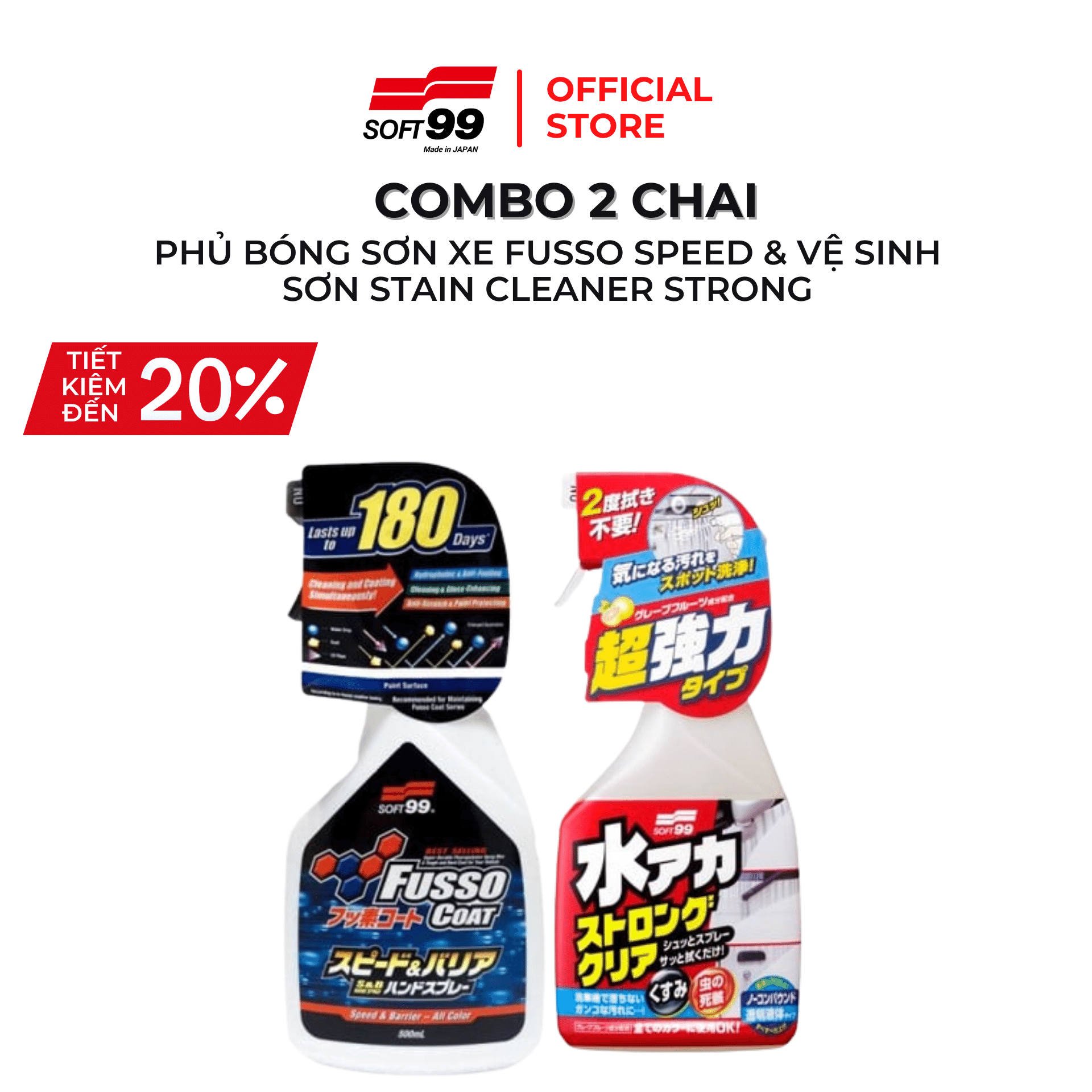 Phủ Bóng Sơn Fusso Coat W-208 & Vệ Sinh Sơn Stain Cleaner Strong R-141 SOFT99