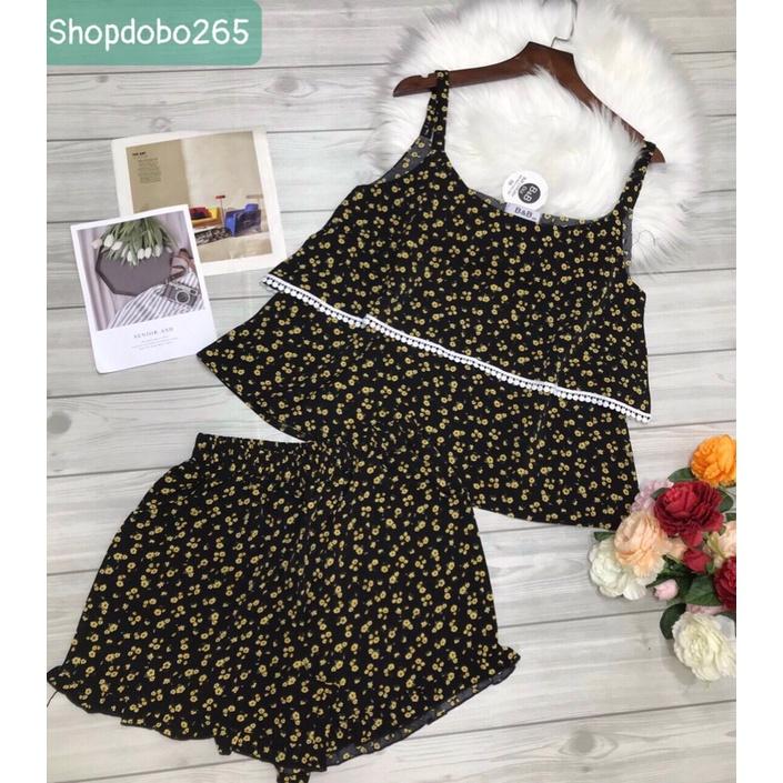 Bộ ngủ 2 dây,đồ ngủ mặc nhà đùi vải lụa mango BN 125 họa tiết siêu cưng size 47-60kg.