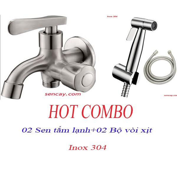 COMBO 02 SEN TẮM LẠNH + 02 BỘ VÒI XỊT INOX 304