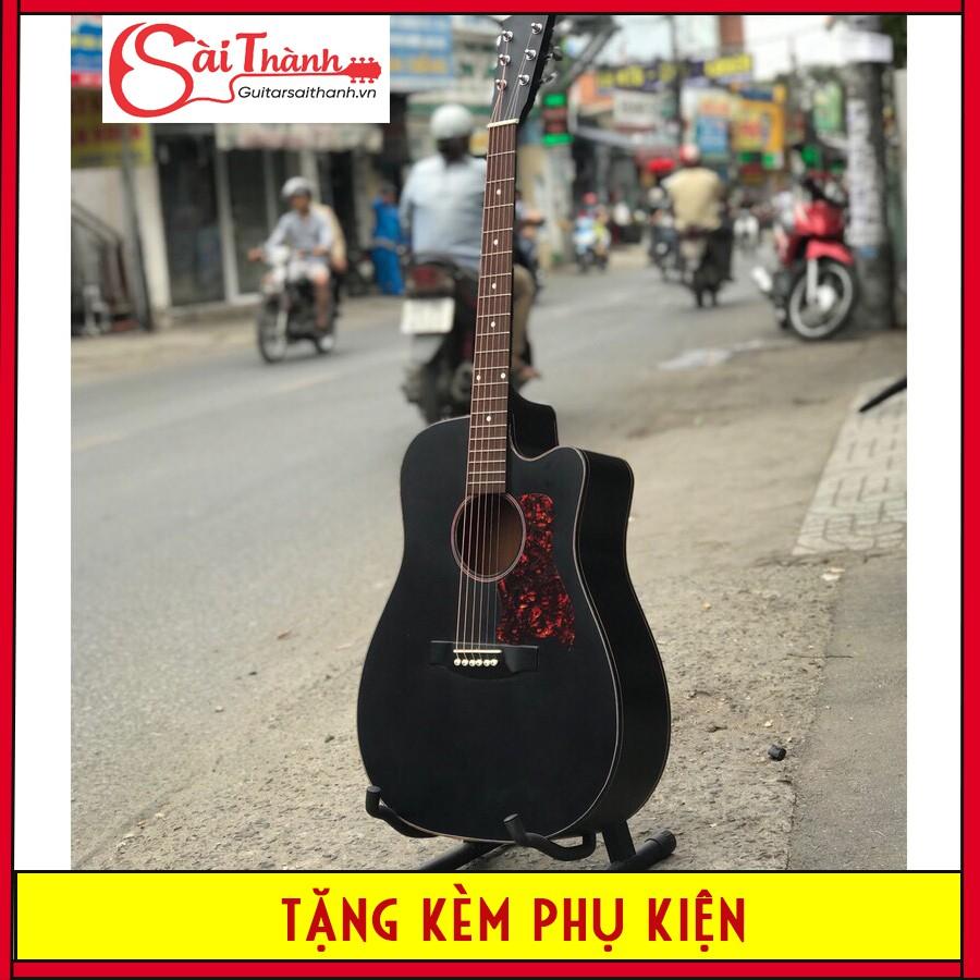 Đàn Guitar Acoustic đen nhám gỗ nguyên tấm tặng FULL BOX