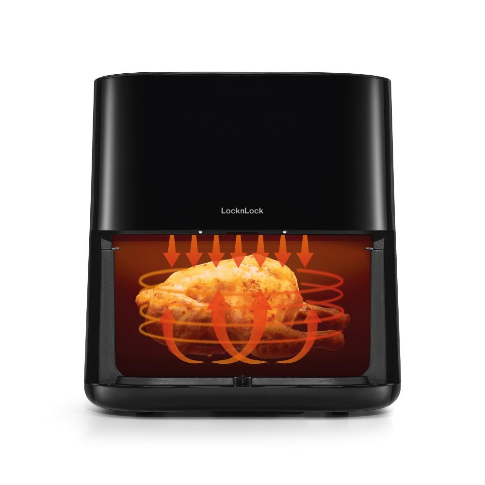 Nồi chiên không dầu Lock&Lock EJF996BLK 5.5L Visible air fryer CUBE - Hàng chính hãng, cửa sổ trong suốt - Hapos