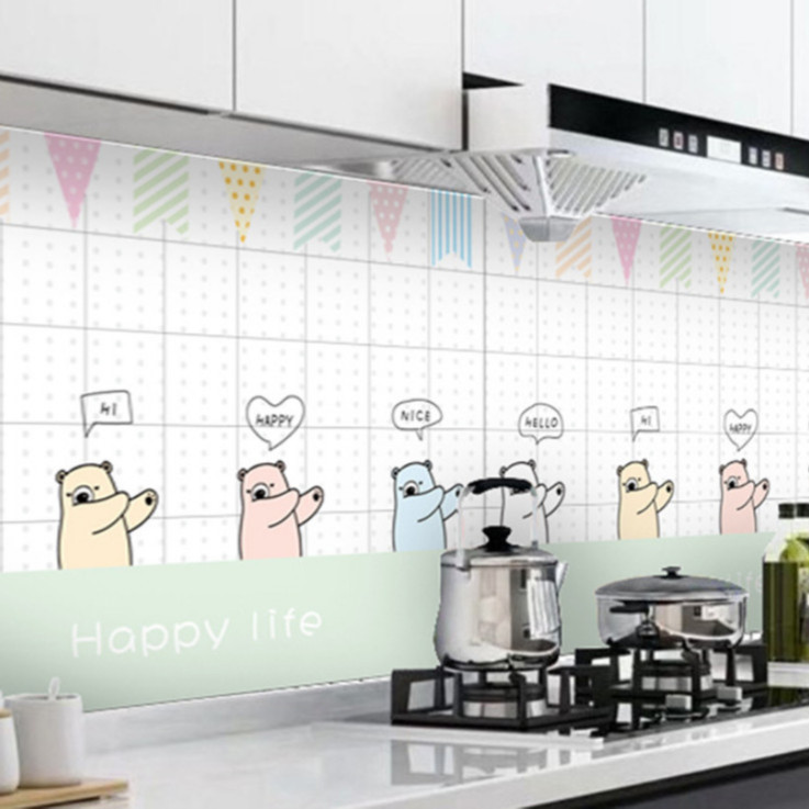 Cuộn 3 MÉT Decal giấy dán bếp tráng nhôm cách nhiệt khổ 60cm MẪU GẤU HAPPY LIFE