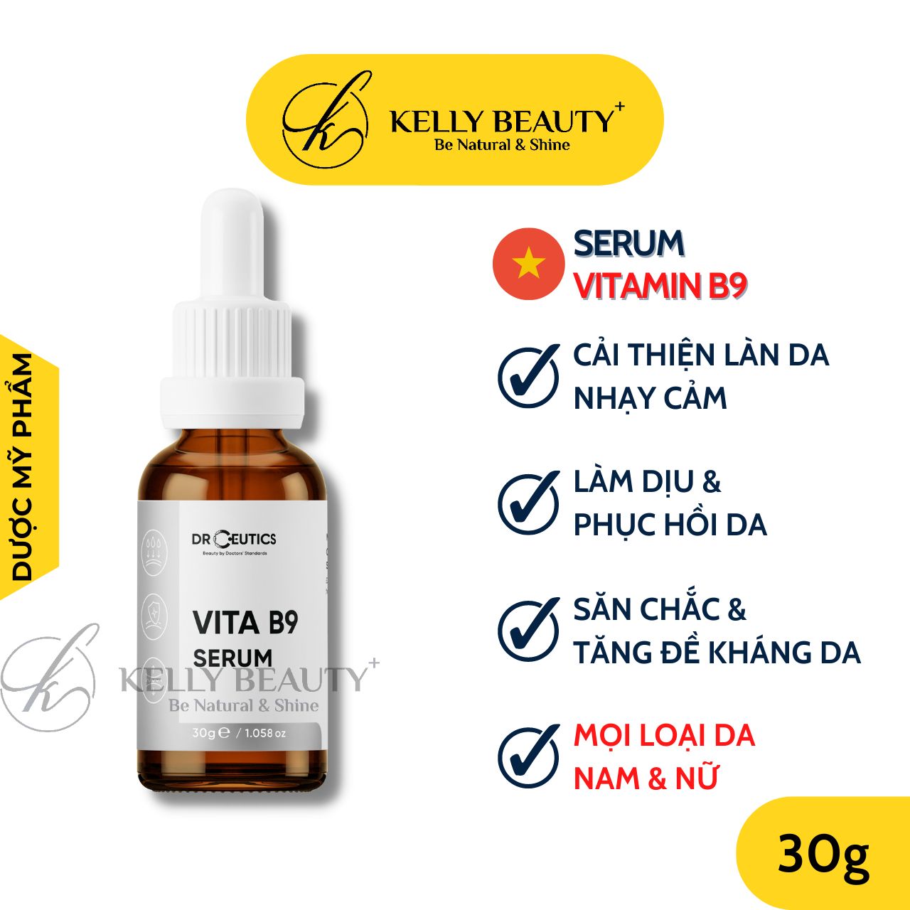 Serum Vitamin B9 DrCeutics - Giúp Làm Dịu, Phục Hồi, Săn Chắc Da; Cải Thiện Làn Da Nhạy Cảm | Kelly Beauty