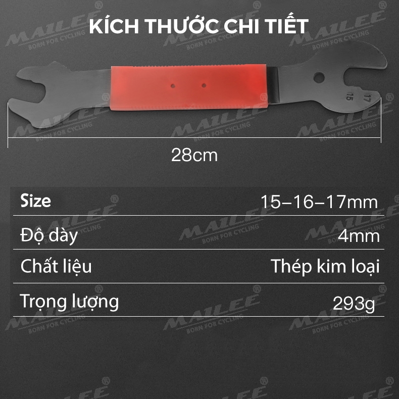 Cờ Lê Tháo Pedan xe đạp size 15-17mm 2 đầu chất liệu Thép bọc chống trơn cao su Mai Lee