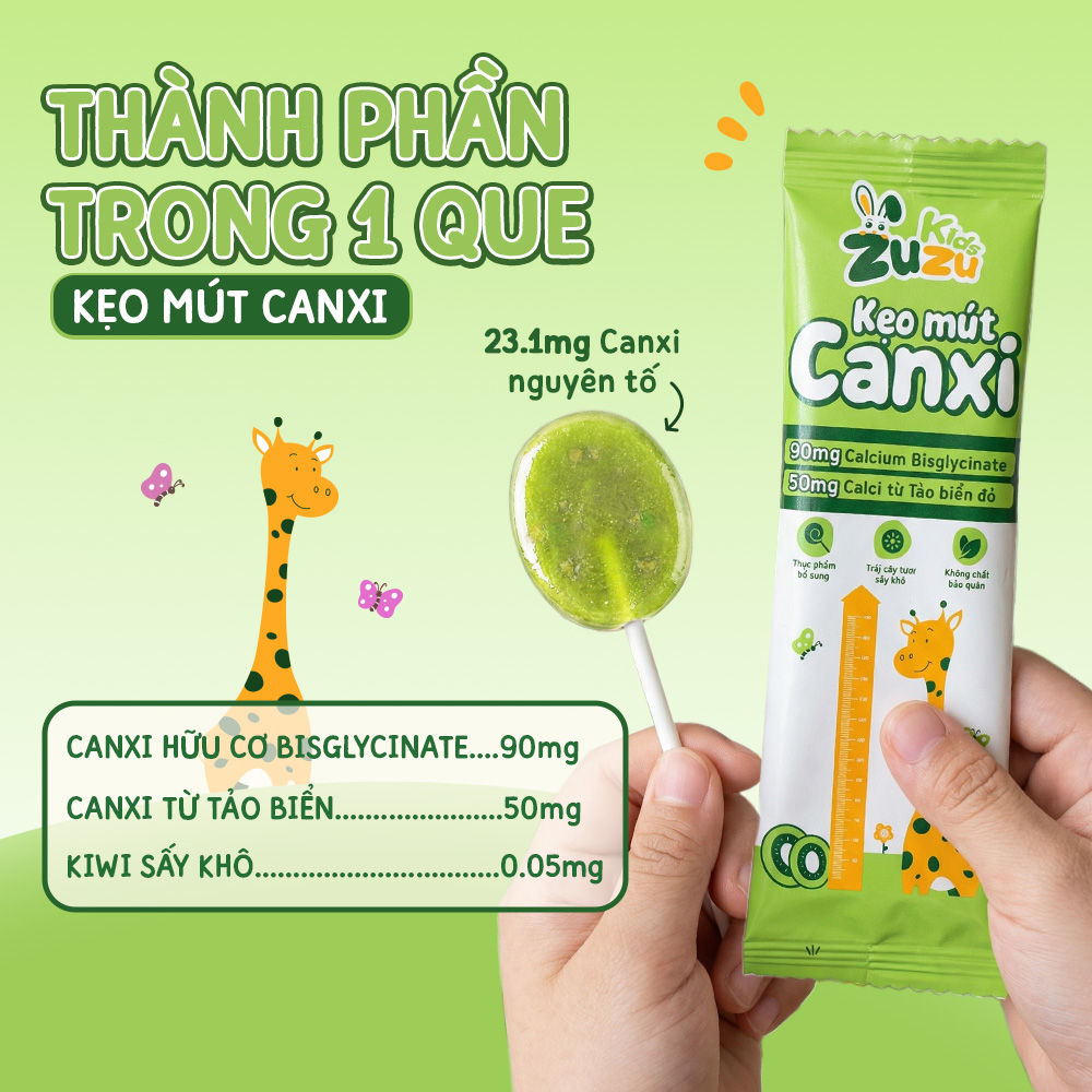 ZuZuKids Kẹo Mút Vi Chất Bổ Sung Canxi Cho Bé Vui Khỏe - Dây 10 que &amp; Hộp 20 que