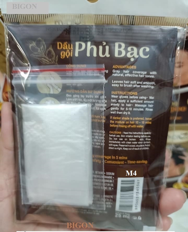 [Nâu Sáng] Dầu Gội Nhuộm Tóc Nâu Sáng Phủ Bạc 100% Thảo Dược Siêu Dưỡng M.PROS 25ml - M4