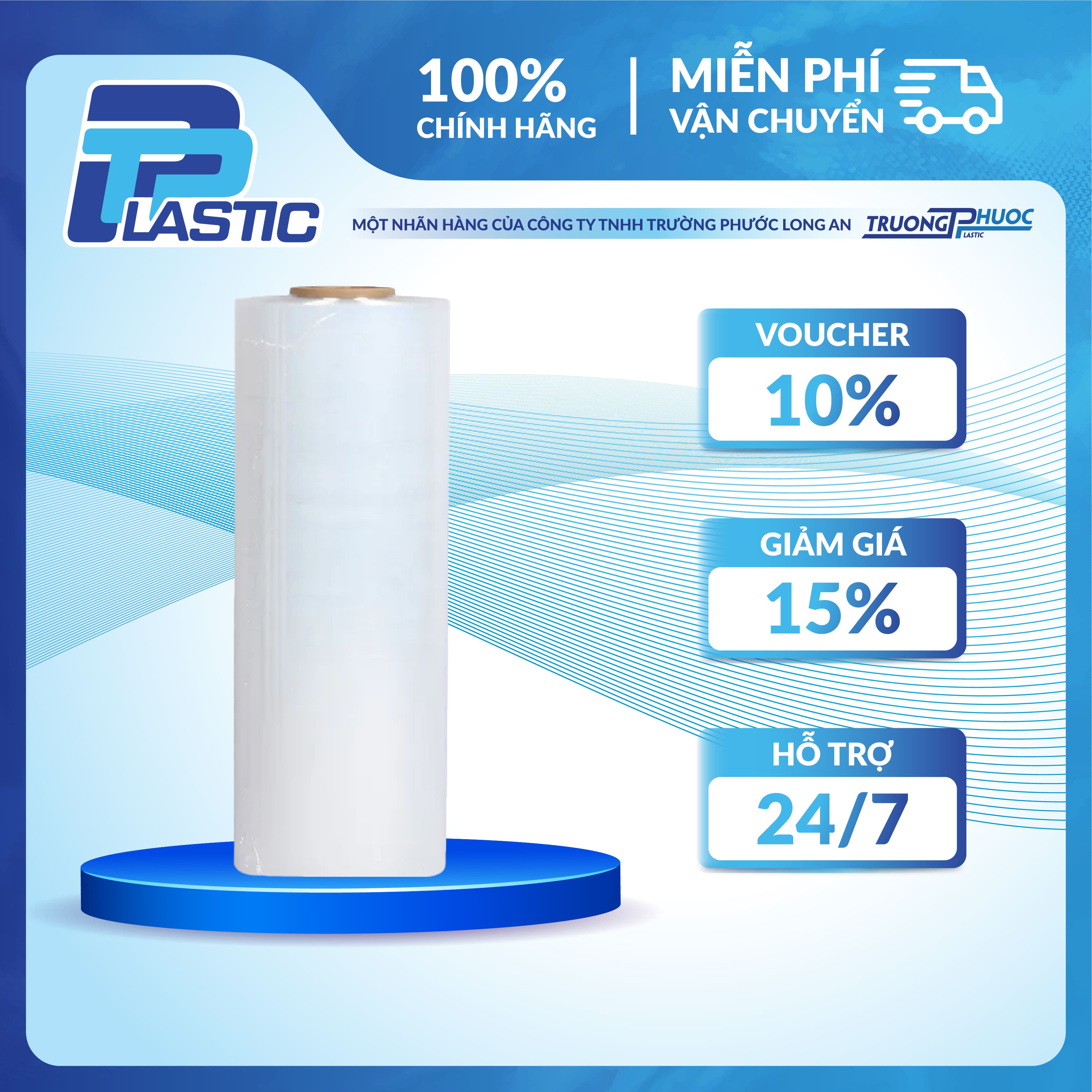 Màng PE Quấn Hàng Pallet TPP, PE Stretch Film, Màng Nhựa Bọc Hàng, Màng Co, Màng Cuốn Hàng,Màng Chít, 3.96kg/cuộn, TRONG SUỐT