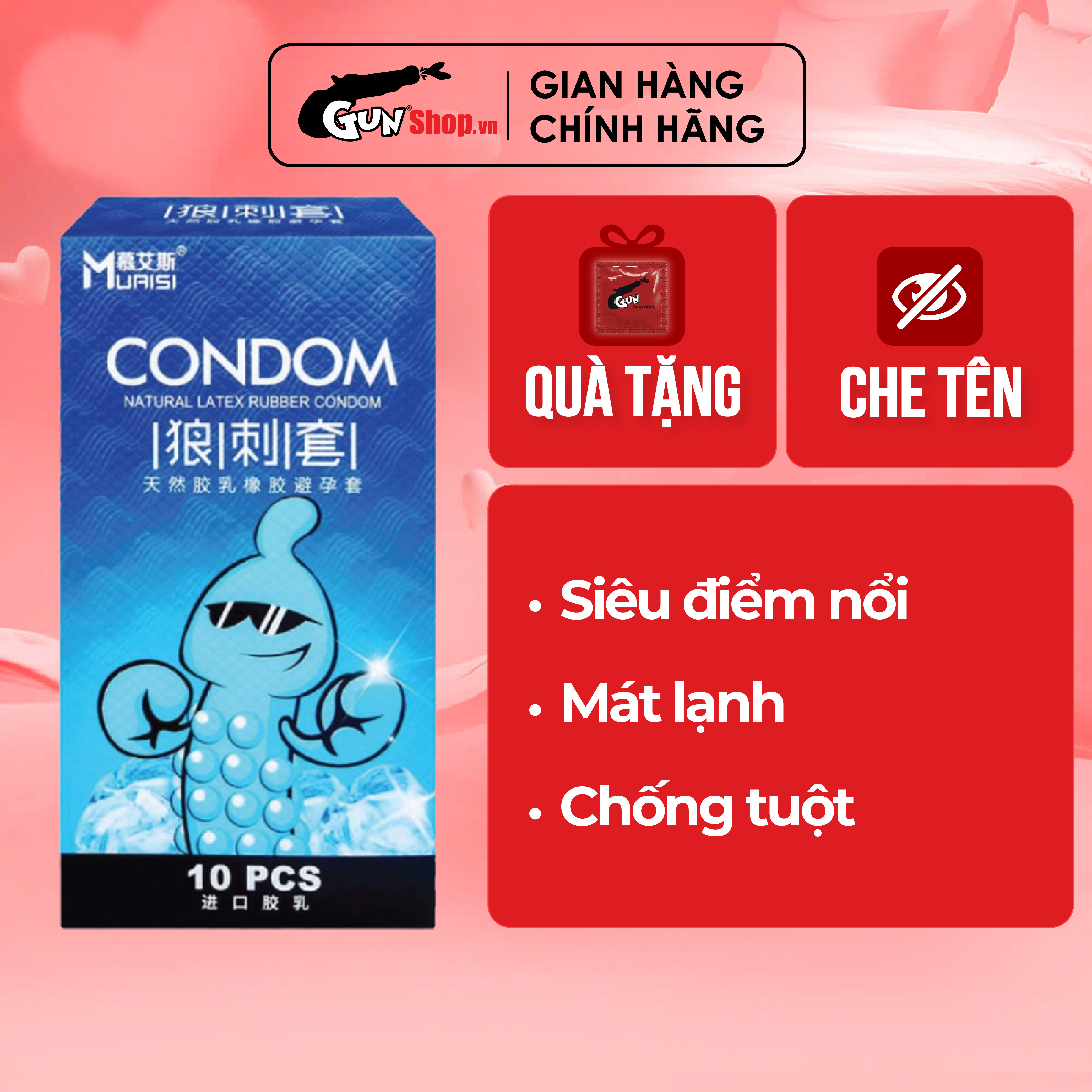 Bao cao su Muaisi Cool siêu điểm nổi, mát lạnh - Hộp 10 cái