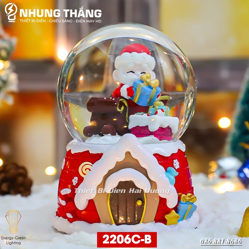 Quà Tặng Giáng Sinh - Quả Cầu Tuyết Phát Nhạc Ông Già Noel Và Người Tuyết - Siêu Dễ Thương - Tặng Pin