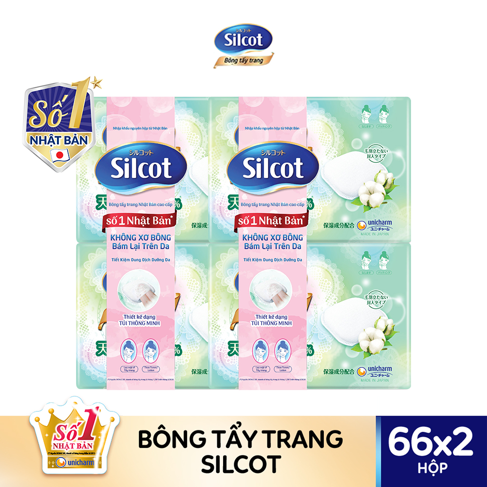 Combo 4 Bông tẩy trang cao cấp Silcot Premium hộp 66 miếng