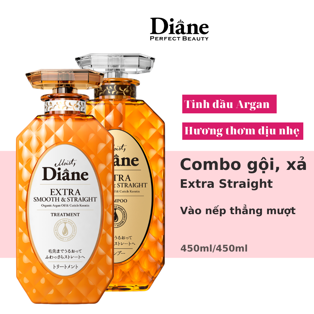 Bộ dầu gội& xả vào nếp thẳng mượt Moist Diane Extra Straight