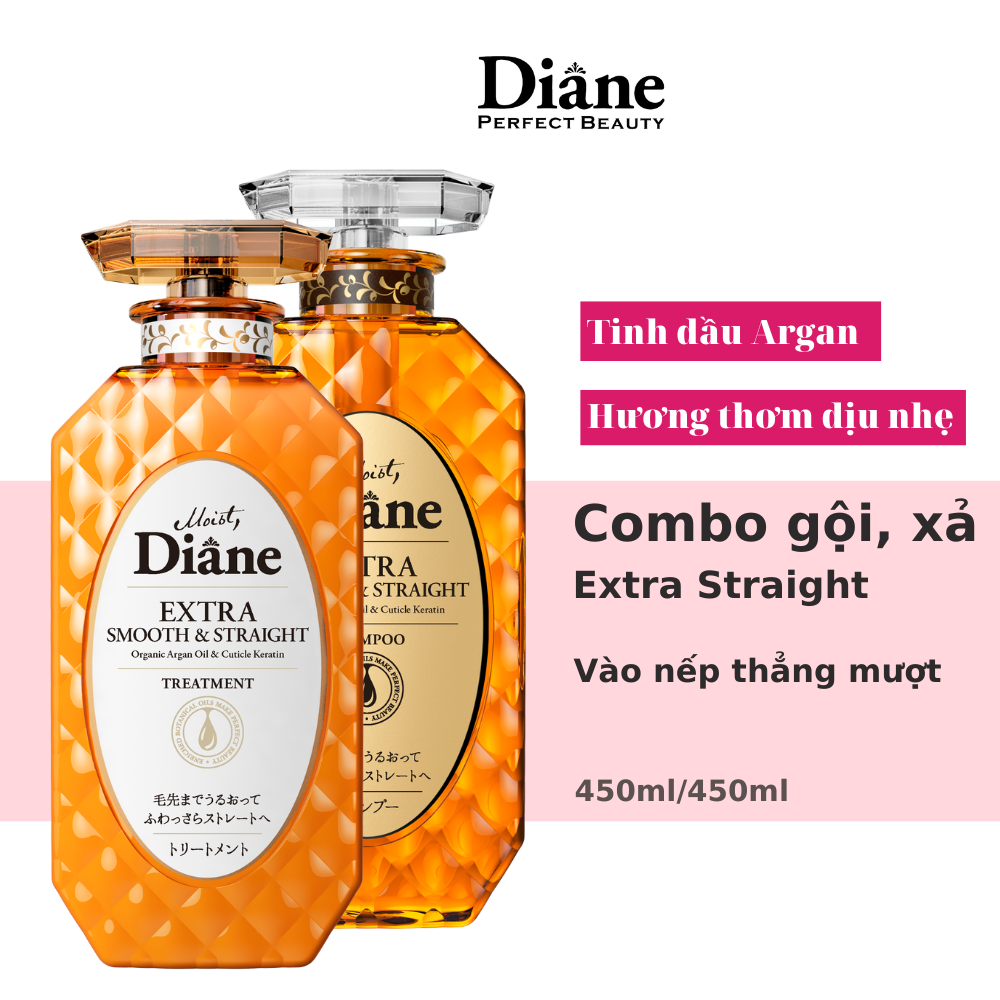 Bộ dầu gội& xả vào nếp thẳng mượt Moist Diane Extra Straight (450ml*2)