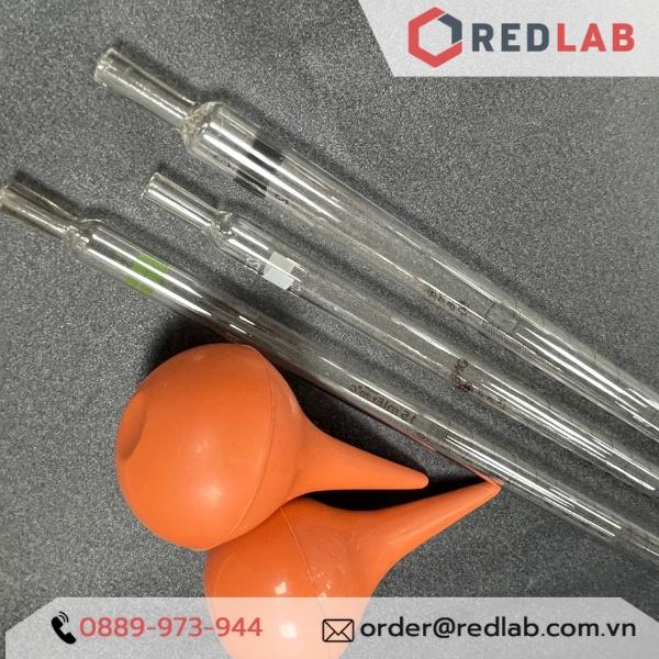 Combo pipet thủy tinh loại dài có chia vạch nhiều thể tích và quả bóp Cao Su / Silicon đi kèm