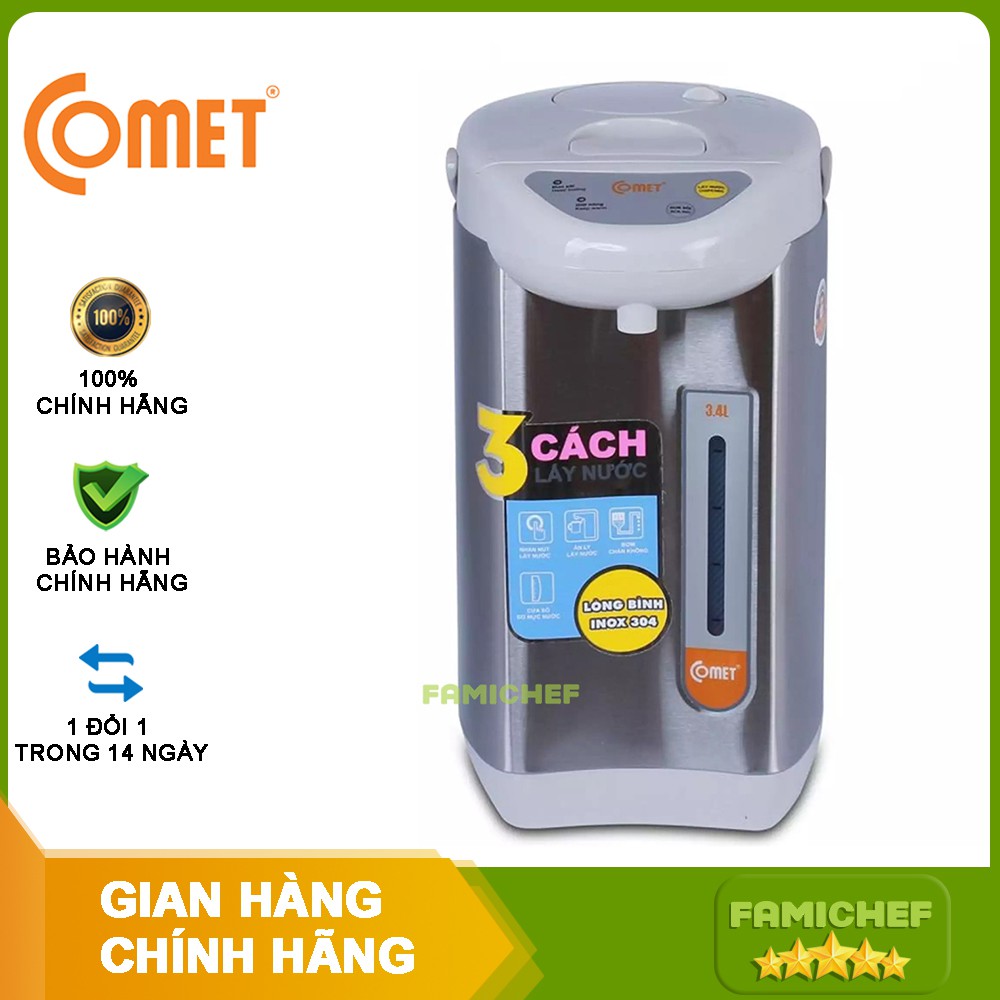 Bình thủy điện thép không gỉ Comet CM3217 3.4 Lít - 3226 - 3.6 LÍT (Bạc) - Hàng Chính Hãng