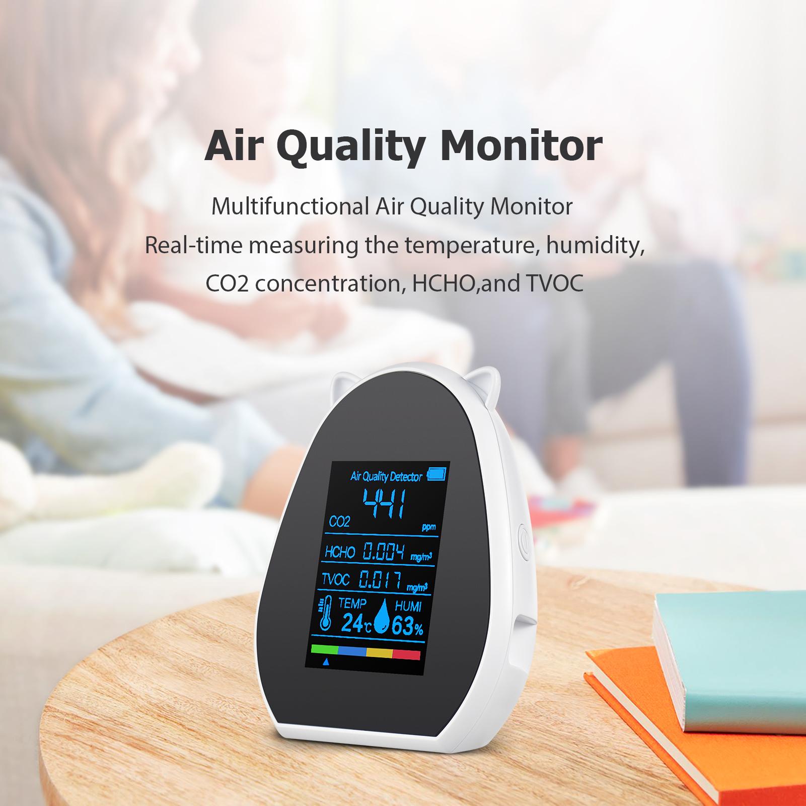 2.9-inch Air Quality Monitor CO2 Meter USB Rechargeable Thermometer and Hygrometer TVOC/HCHO/CO2 Detector CO2 Concentration Detector for Home Office