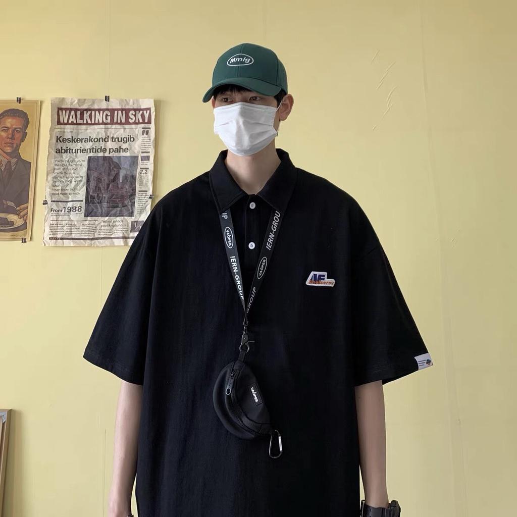 Áo PoLo form rộng phong cách Hàn Quốc thêu chữ AF cổ bẻ- Áo PôLô Unisex nam nữ mặc đều m