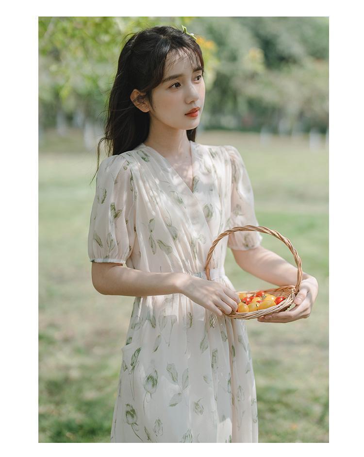 TOBE1SHOP Pháp nhỏ làm mới váy ngọt ngào thắt lưng ren-up trà nghỉ váy dài mùa hè hoa đầm phụ nữ