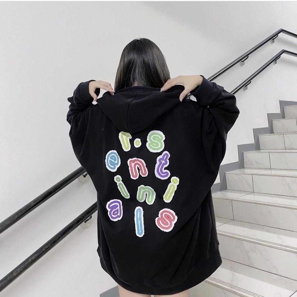 Áo khoác nỉ ️ Hoodie Dây Kéo SENTI Ulzzang form rộng Unisex bông 2 lớp trẻ trung - CRISPUS Đen &lt;58Kg