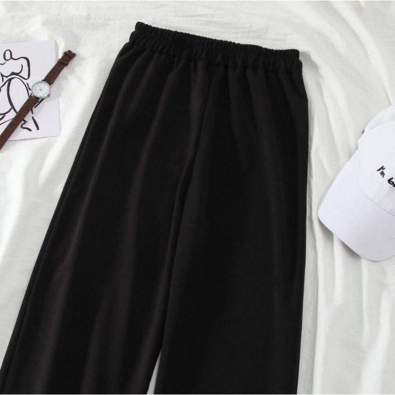 Quần Ống Suông Cạp Chun, Quần Ống Rộng Nữ Màu Đen Ulzzang