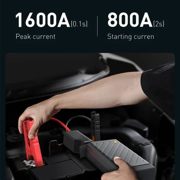 Bộ kích nguồn đa năng 1600A kiêm pin sạc dự phòng sạc nhanh 65W PD Type-C / USB hiệu Baseus Reboost Jump Starter cho xe hơi / xe ô tô tặng kèm dây cáp sạc nhanh & tẩu sạc nhanh & bộ kẹp kích nguồn EC5, EC8 - Hàng nhập khẩu