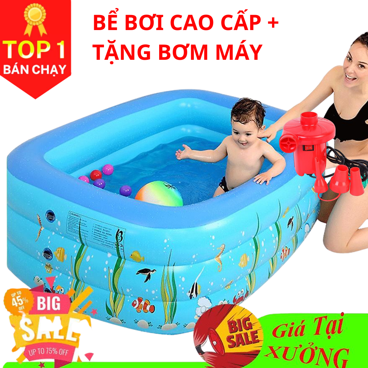 [LOẠI XỊN] (FREE SHIP)Bể Bơi Phao Bơi Trong Nhà Cho Trẻ Em, Hồ Bơi Tắm Cho Bé Dày Dặn - Chính hãng Amalife