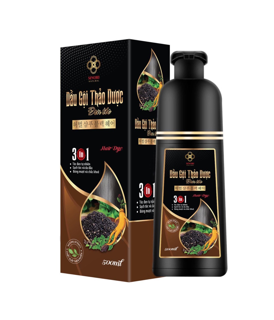 Dầu gội phủ bạc Sinori 500ml - Làm đen &amp; nâu tóc tự nhiên tại nhà chỉ sau 15 phút