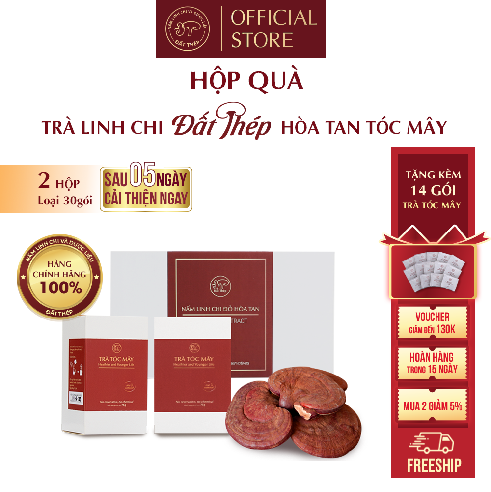 Trà Nấm Linh Chi Đất Thép Hòa Tan Tóc Mây 30 gói - Chống rụng tóc - Cân bằng nội tiết
