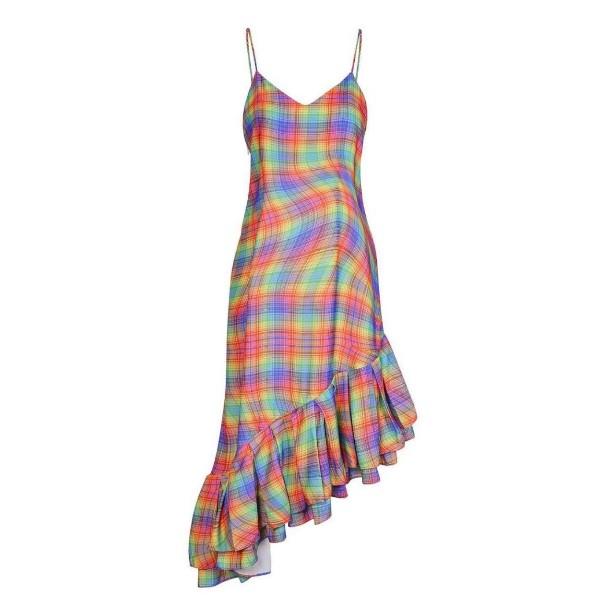 Đầm Hai Dây Maxi Chân Váy Xoè Cầu Vồng TARTAN - Tartan Dress SE / Rainbow / Tartan Pattern