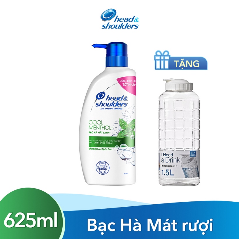 Dầu Gội Head &amp; Shoulders Bạc Hà Mát Rượi (625ml) [Tặng bình nước nắp trắng]