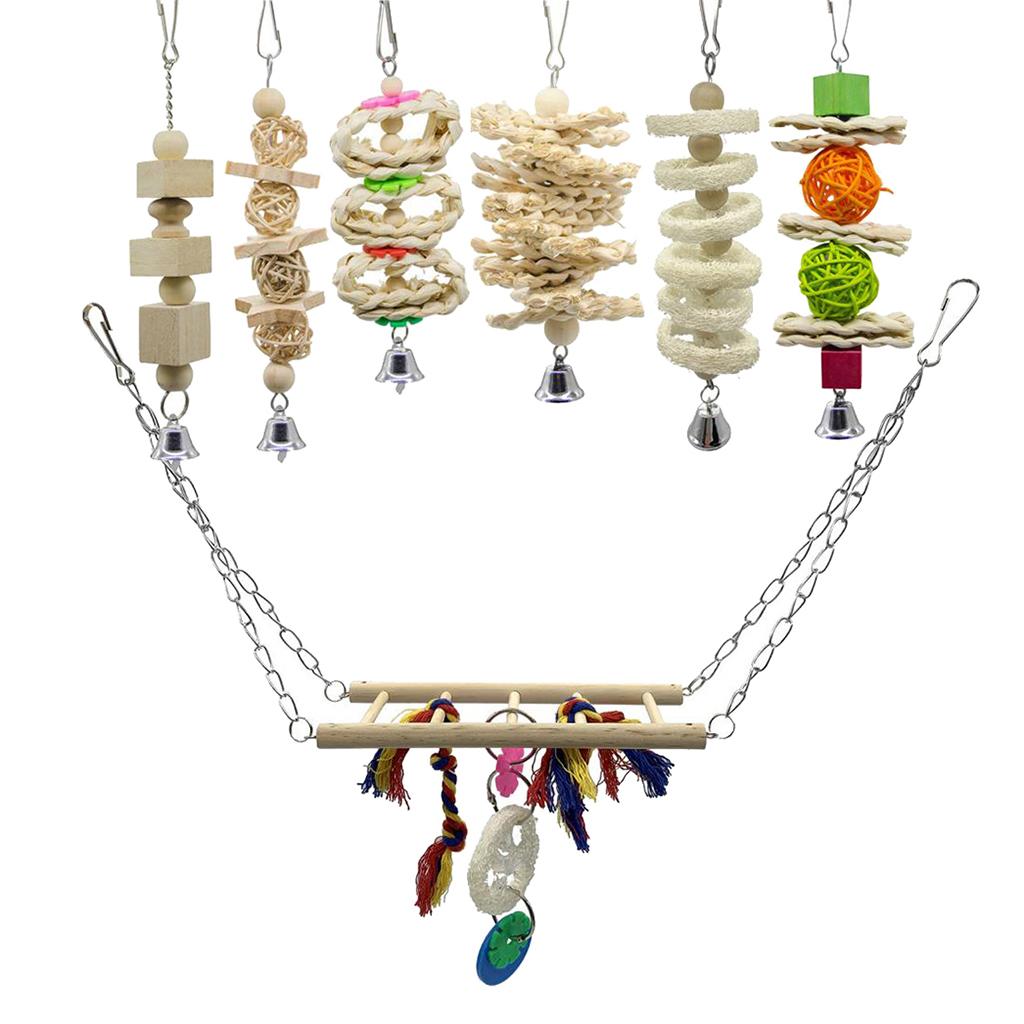 7PCS/SET Birds Parrots Chew Toys Cage Climbing Ladder Toys Training Toys
