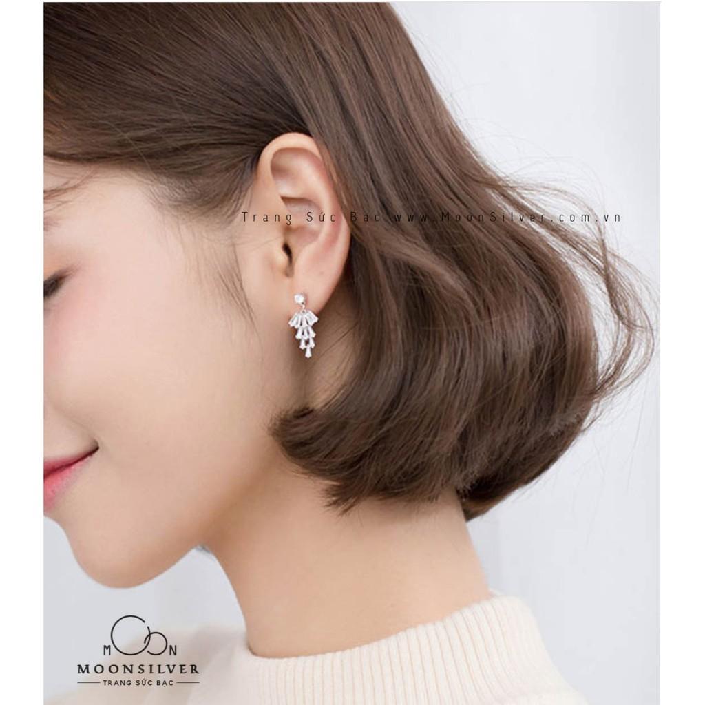Khuyên tai bạc dẻ quạt đính pha lê