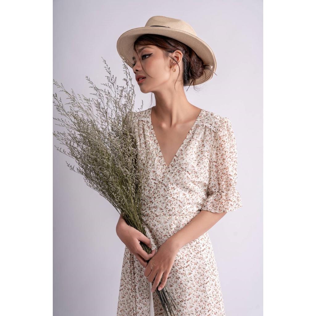 OLALASTUDIO Đầm voan cổ V hoa liti - Dai Wrap Dress