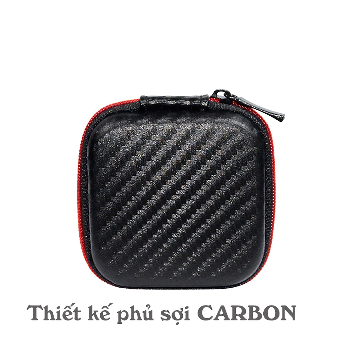 Hộp đựng tai nghe Sợi Carbon Vuông 7x7 cm (Có lưới bên trong) - Hàng chính hãng