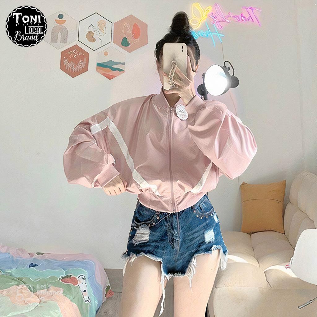Áo Khoác Dù Form Dơi Croptop 2 lớp Unisex 1 Line tay thân