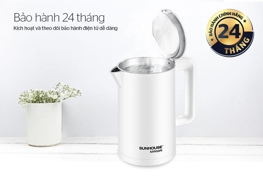 [Hàng Chính Hãng]  Ấm Siêu Tốc Inox 2 Lớp Cao Cấp Sunhouse SHD1386W 1.8 Lít - Bảo Hành 24 Tháng Toàn Quốc