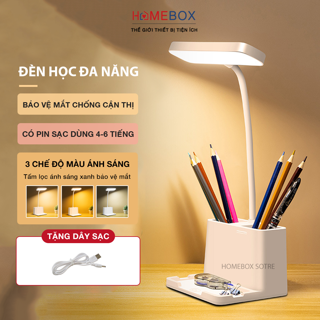 Đèn Học, Đọc Sách, Làm Việc - 3 Chế Độ Sáng Bảo Vệ Mắt - Đèn Bàn Học Chống Cận Thị - Hàng Chính Hãng