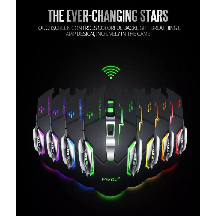 Chuột không dây chuyên GAME T-Wolf X8 PRO NÂNG CẤP Wireless 2.4GHz SIÊU NGẦU, Tự động đổi màu sắc