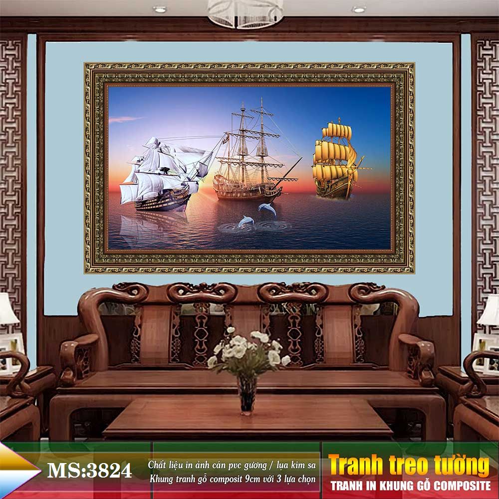 Tranh treo tường phòng khách, phòng ngủ THUẬN BuỒM XUÔI GIÓ chất liệu pvc gương / lụa kim sa. MS:3824L9