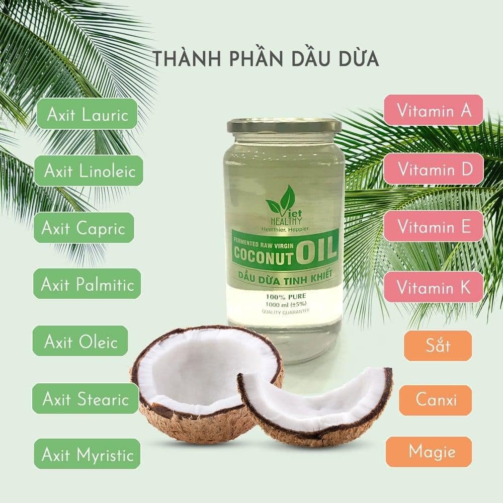 Dầu dừa tinh khiết tươi lạnh Viet Healthy 1 LÍT