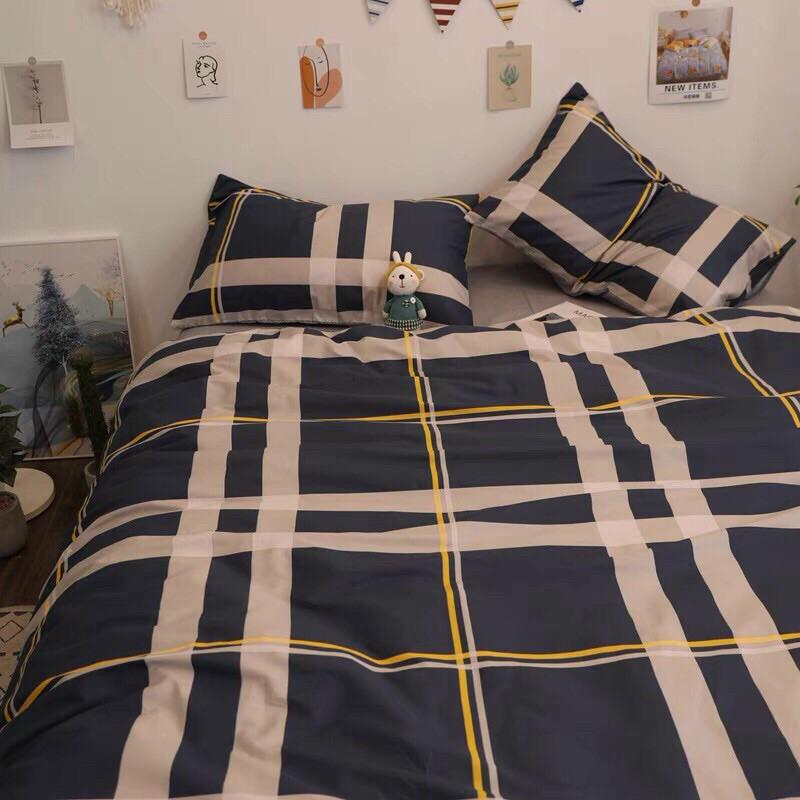 Bộ chăn ga gối cotton 100% organic mẫu kẻ mới 4 món