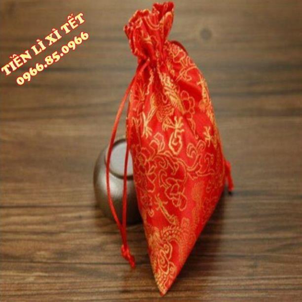 Túi gấm đỏ Long Phụng sum vầy may mắn , dùng đựng trang sức hoặc bỏ dụng cụ phong thủy
