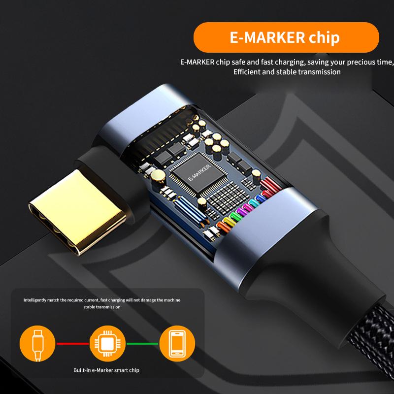 Cáp mở rộng 5A USB C Loại C 3.1 PD100W Sạc nhanh Bộ mở rộng cáp từ đầu đực sang đầu cái Khuỷu tay 90 độ Đầu nối USB C góc phải Màu sắc: Kiểu góc phải