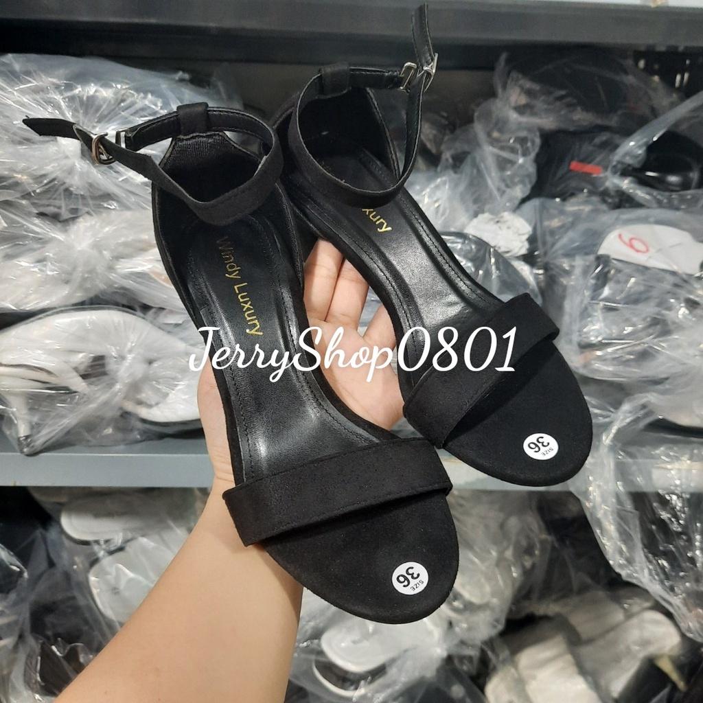 Giày Sandal nữ cao gót 5p quai ngang thanh lịch màu trắng (JR11)