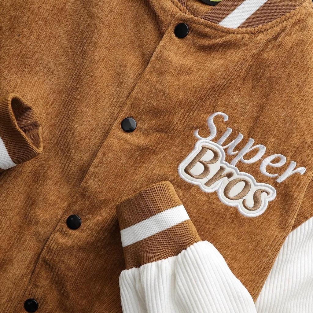 Áo Khoác Bomber Nhung Gân 2 lớp Thêu Super Bros Siêu Chất Form Unisex Nam Nữ