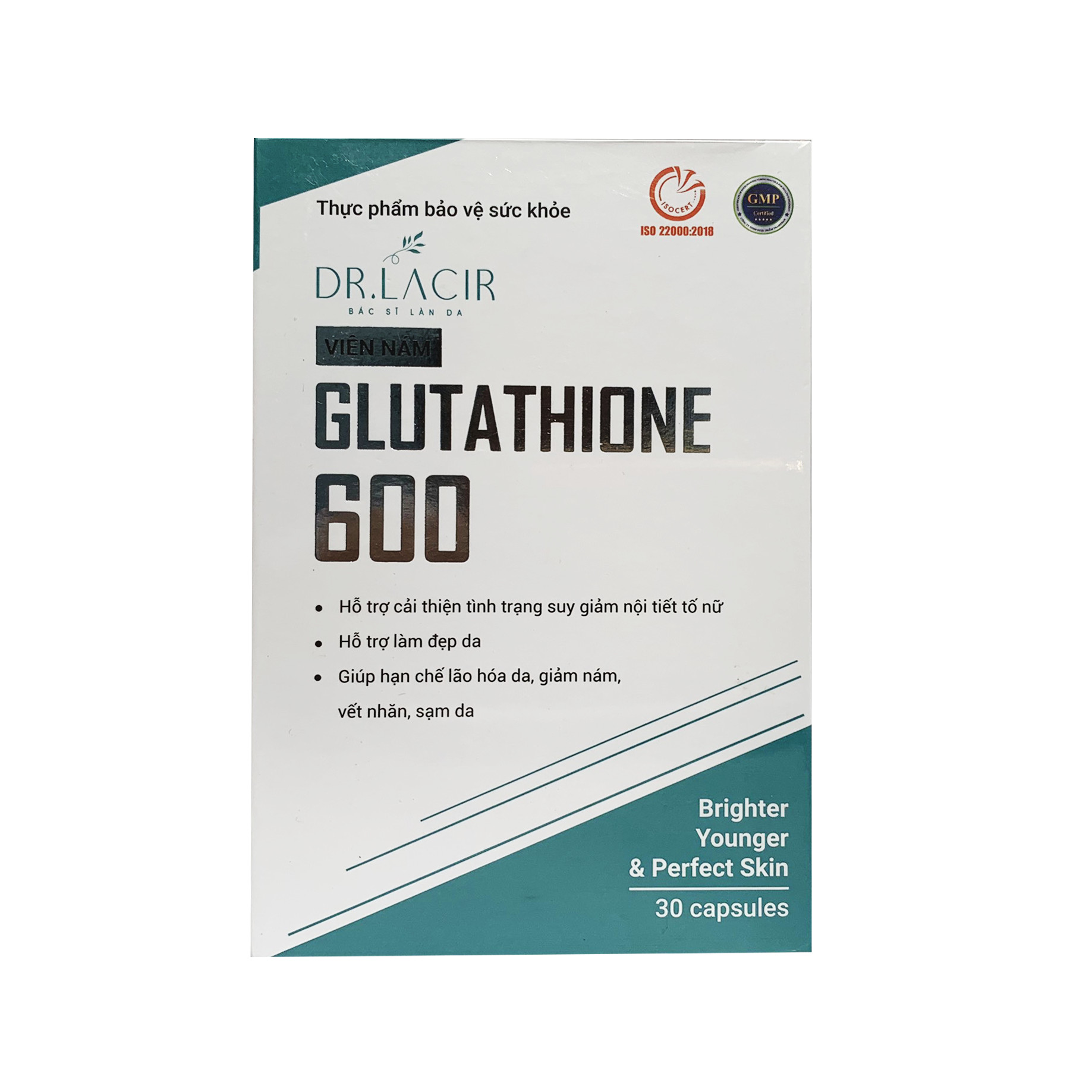 VIÊN UỐNG MỜ NÁM, TÀN NHANG, ĐỒI MỒI, TRẮNG DA GLUTATHIONE 600 DR. LACIR (hộp 30 viên) 
