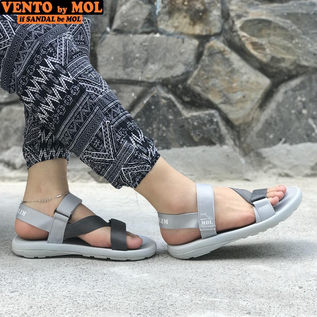 Giày sandal unisex nam nữ quai chéo vải dù đế mõng Slim có quai hậu cố định hiệu MOL mang đi học du lịch MS1166R