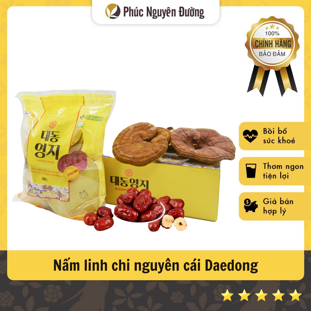 Nấm linh chi Daedong nguyên cái - Túi 500g Thanh nhiệt giải độc, làm đẹp da và cơ thể tự nhiên từ bên trong