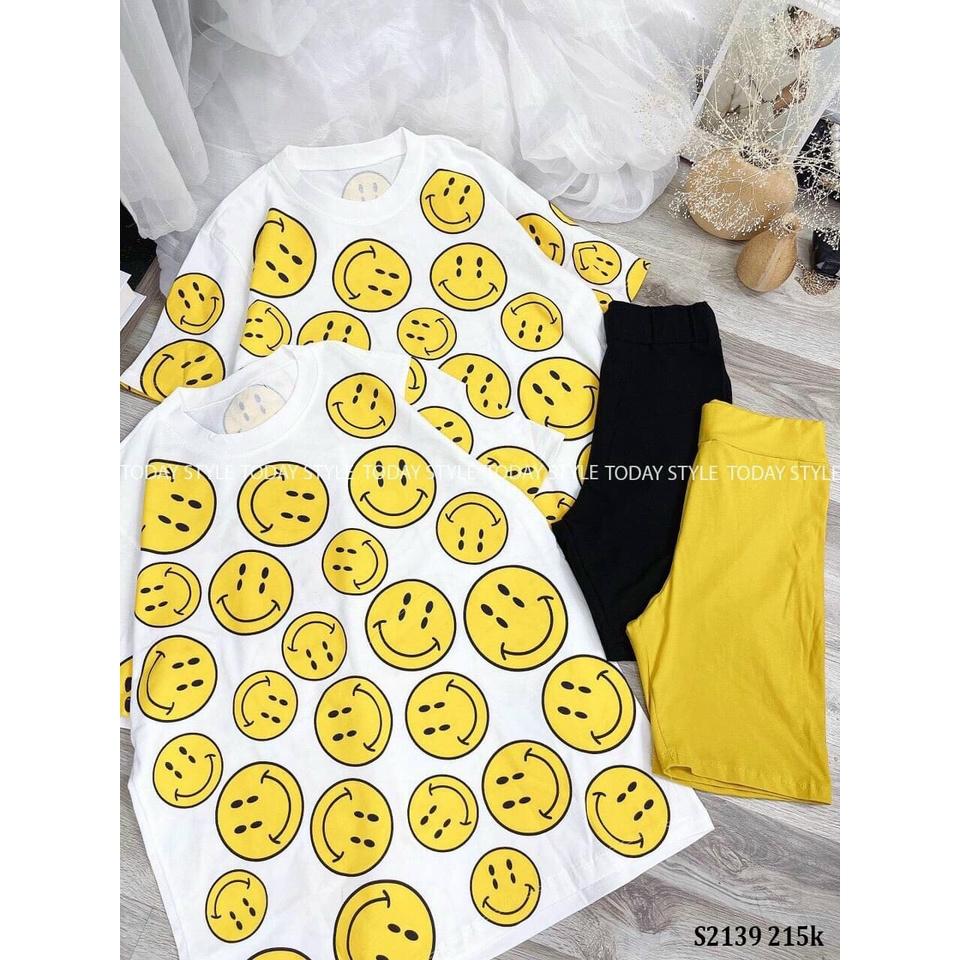 SET BỘ ĐÙI ÁO NỮ FOM IN HÌNH MẶT CƯỜI CUTE KÈM QUẦN THỜI TRANG