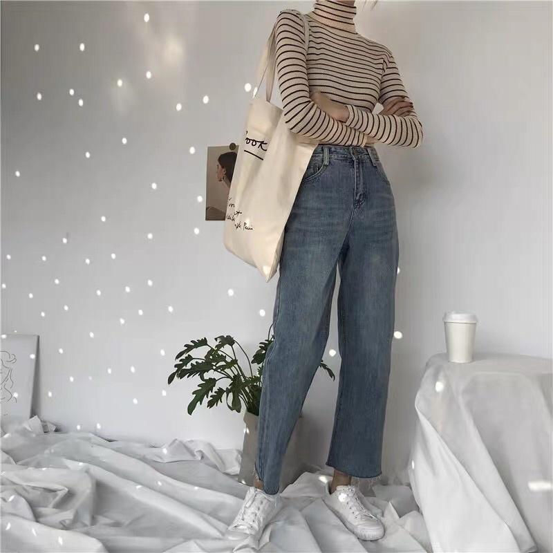 Quần jean ống đứng cạp cao phong cách Ins