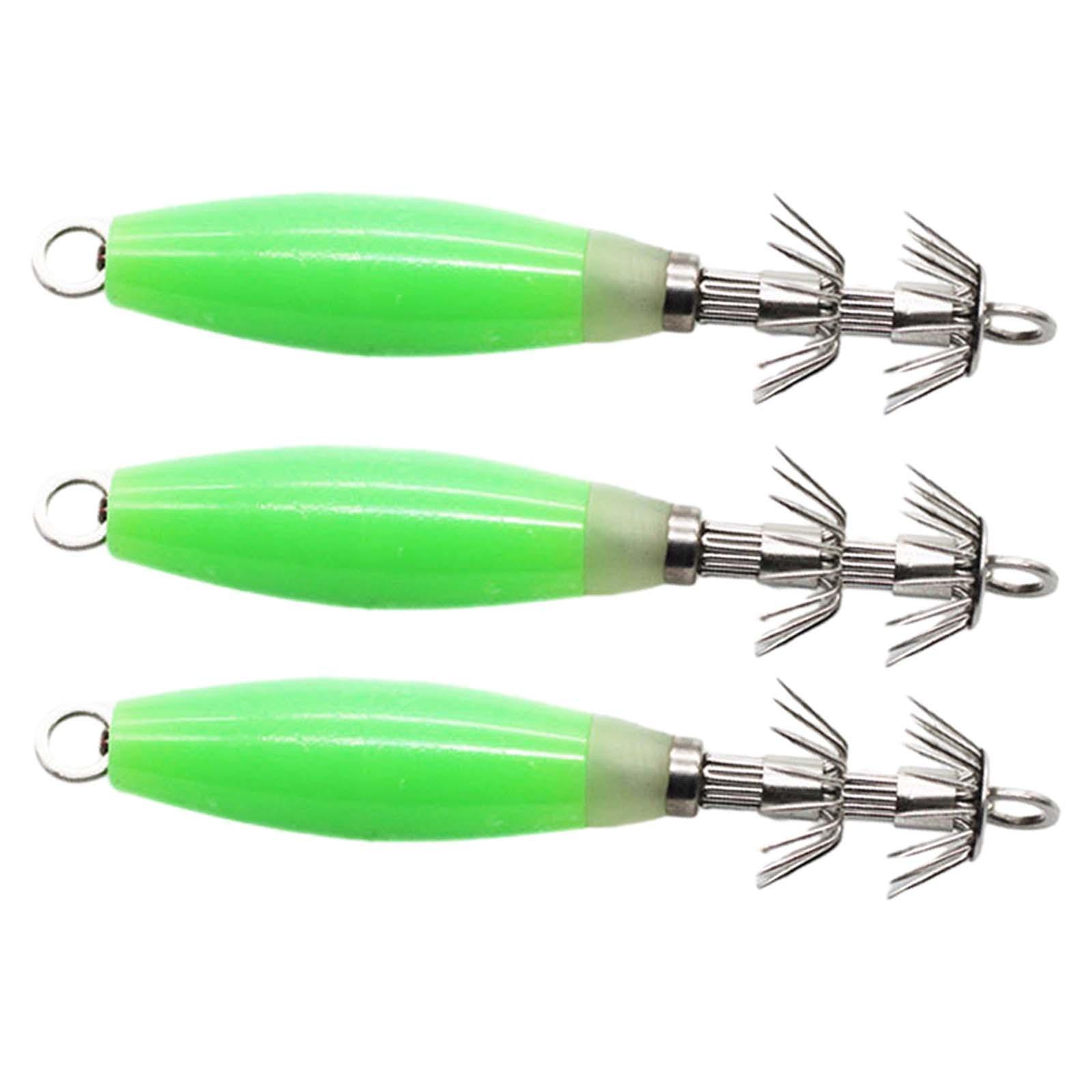 3x Luminous Squid Jig Hooks Artificial Fishing Lures Metal Hook Squid Lures
